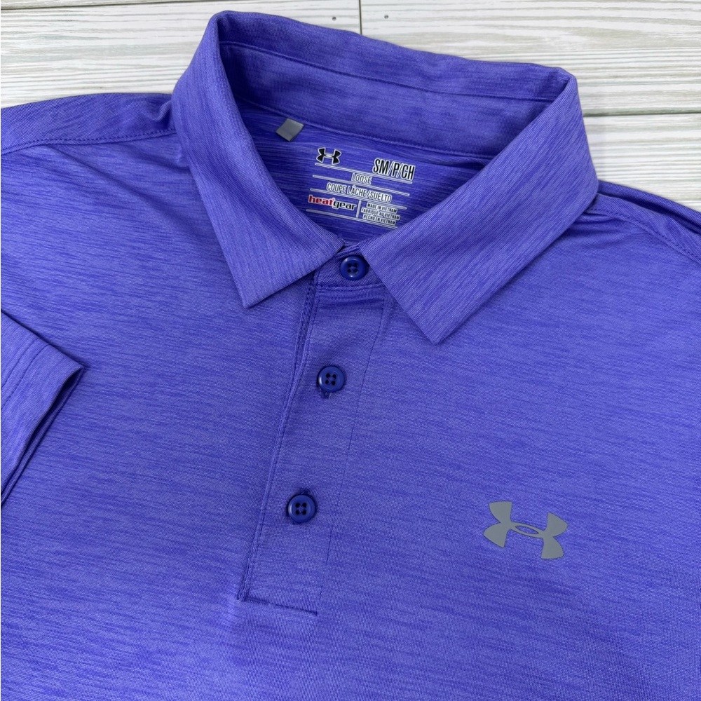 Under Armour Men’s Small Heatgear Purple Polo Shirt Loose Fit‎ Classic Design SS